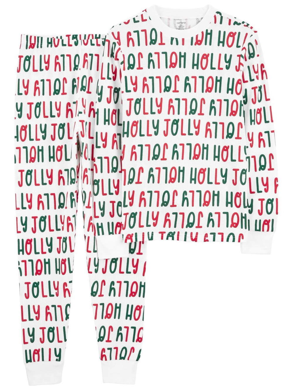 Carters adult Holiday 'Jolly'Pajama Set - White with Red & Green Print nwot LG